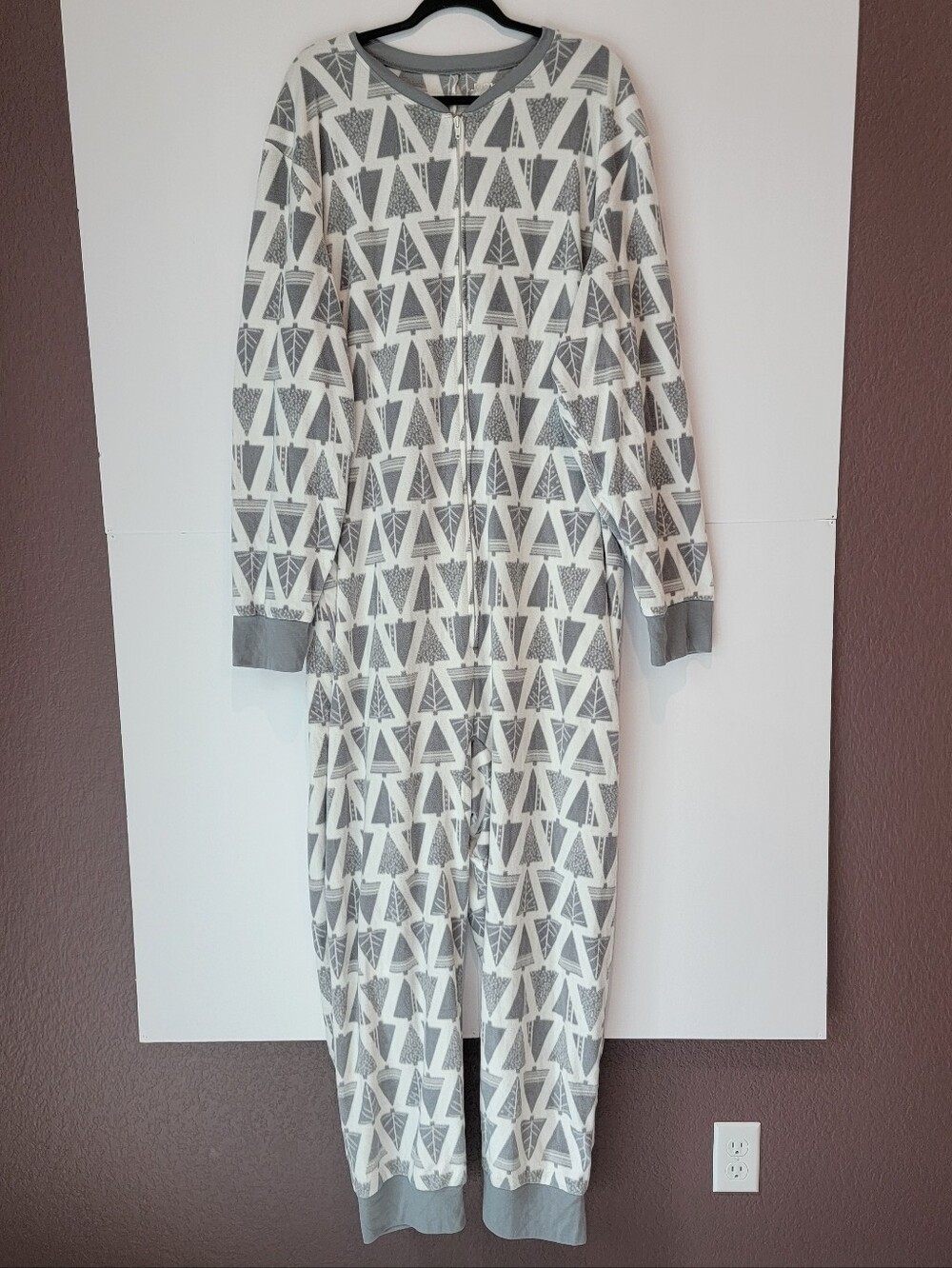 Jammies For Your Families Men’s XL Gray Christmas Tree Fleece One-Piece Pajamas